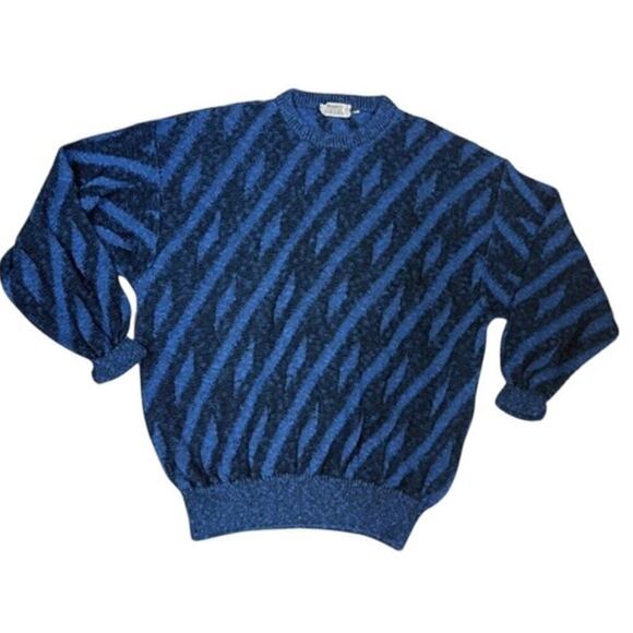VTG Franco Ziche Italy Blue /Black Cotton Sweater Tundra Coogi Style 80s 90s XL - Picture 2 of 9